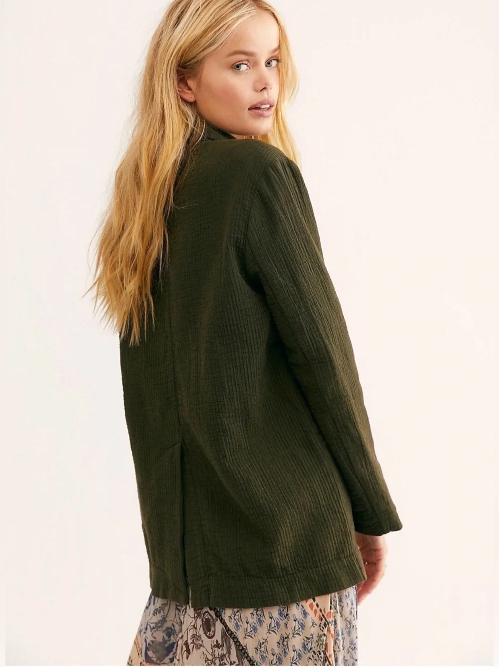 Free People Rumors Blazer Jacket Olive Green Double Gauze Cotton Oversized S